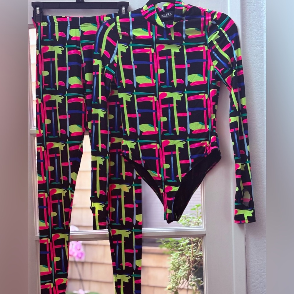 DOLLS KILL/ AKIRA 2 PIECE BODYSUIT AND PANTS LEGGINGS SOFT STRETCHY SZ SMALL